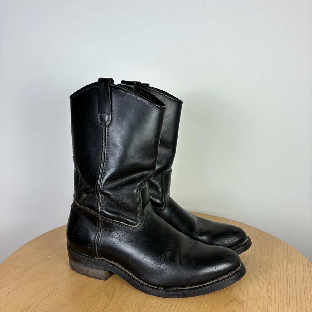 Vintage Goodyear Black Leather Pull On Work Boots Men's 9 Western Moto Retro